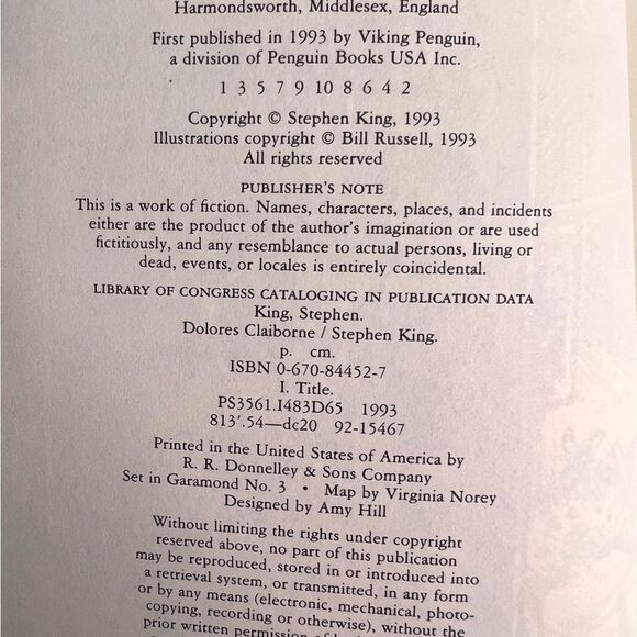 𝅺Vintage Stephen King Delores  Claiborne Hardcover Book - Picture 3 of 6